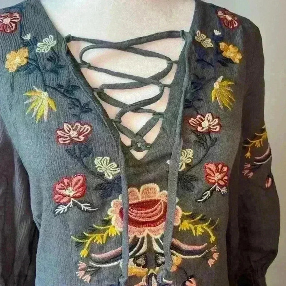 Embroidered Slate Gray Dress Size Small Cotton Polyester Blend - Picture 2 of 7